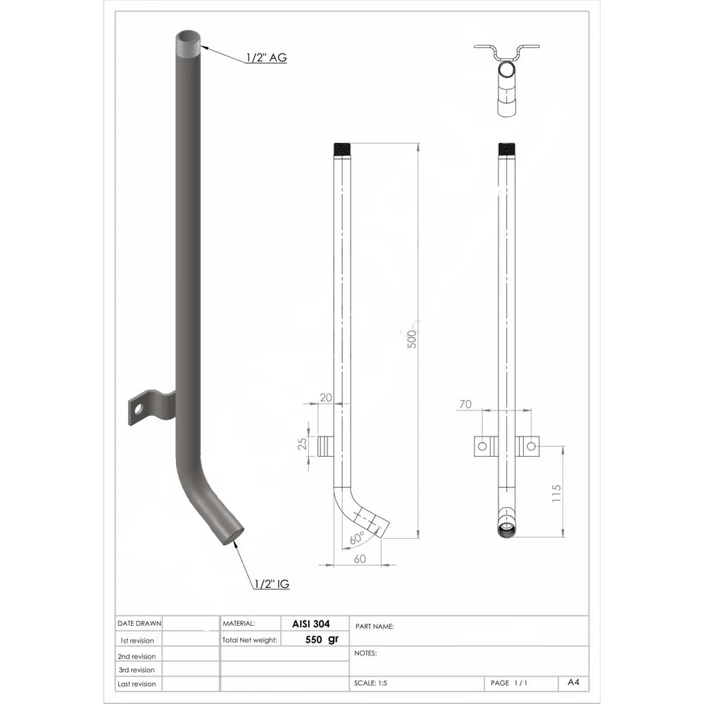Teava racordare suzete porci, 1/2, cot 30°, inox