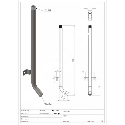 Teava racordare suzete porci, 1/2, cot 30°, inox