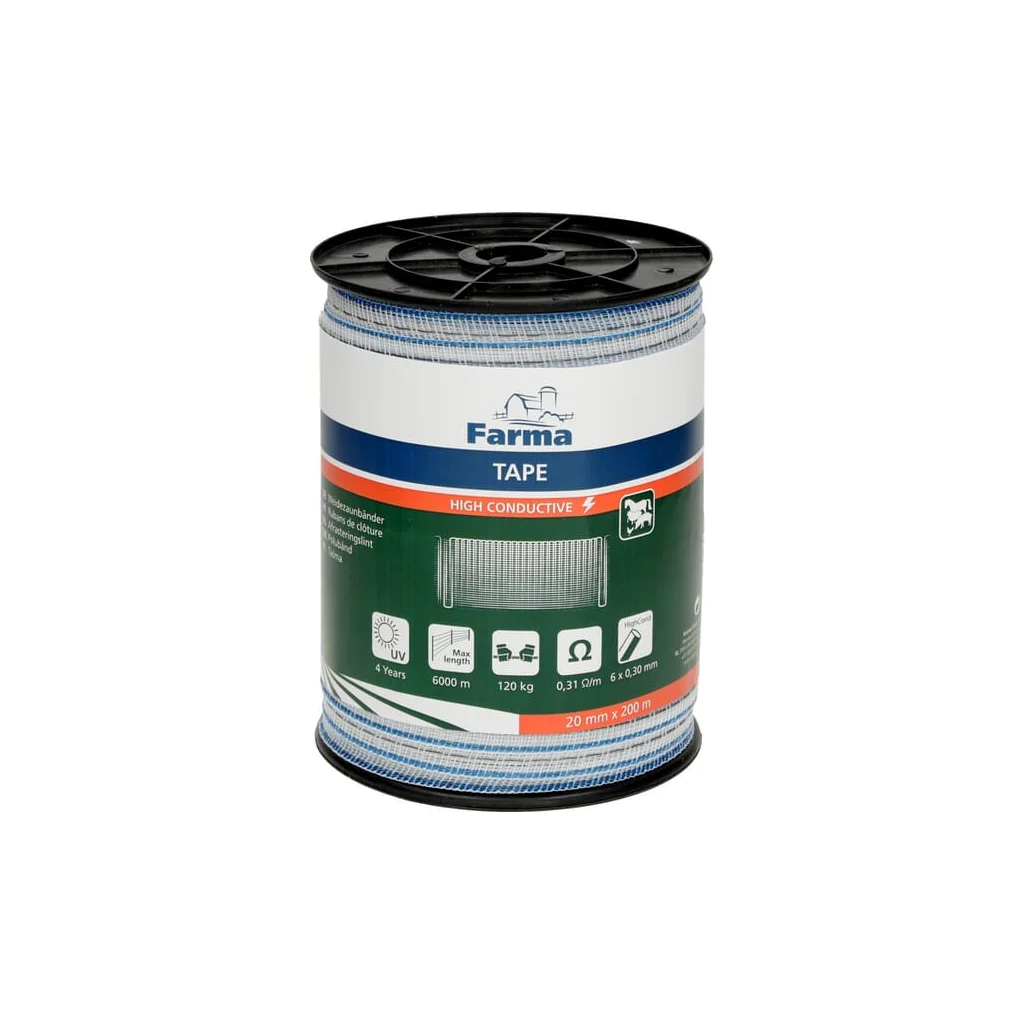 Bandă gard electric 20mm 200m 6x0,30mm conductivitate ridicată