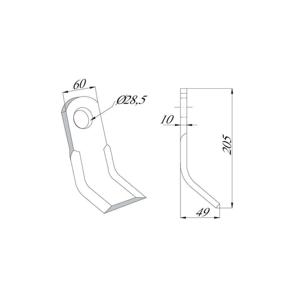 Cuțit tocător curbat 60x10x205 potrivit pentru Berti