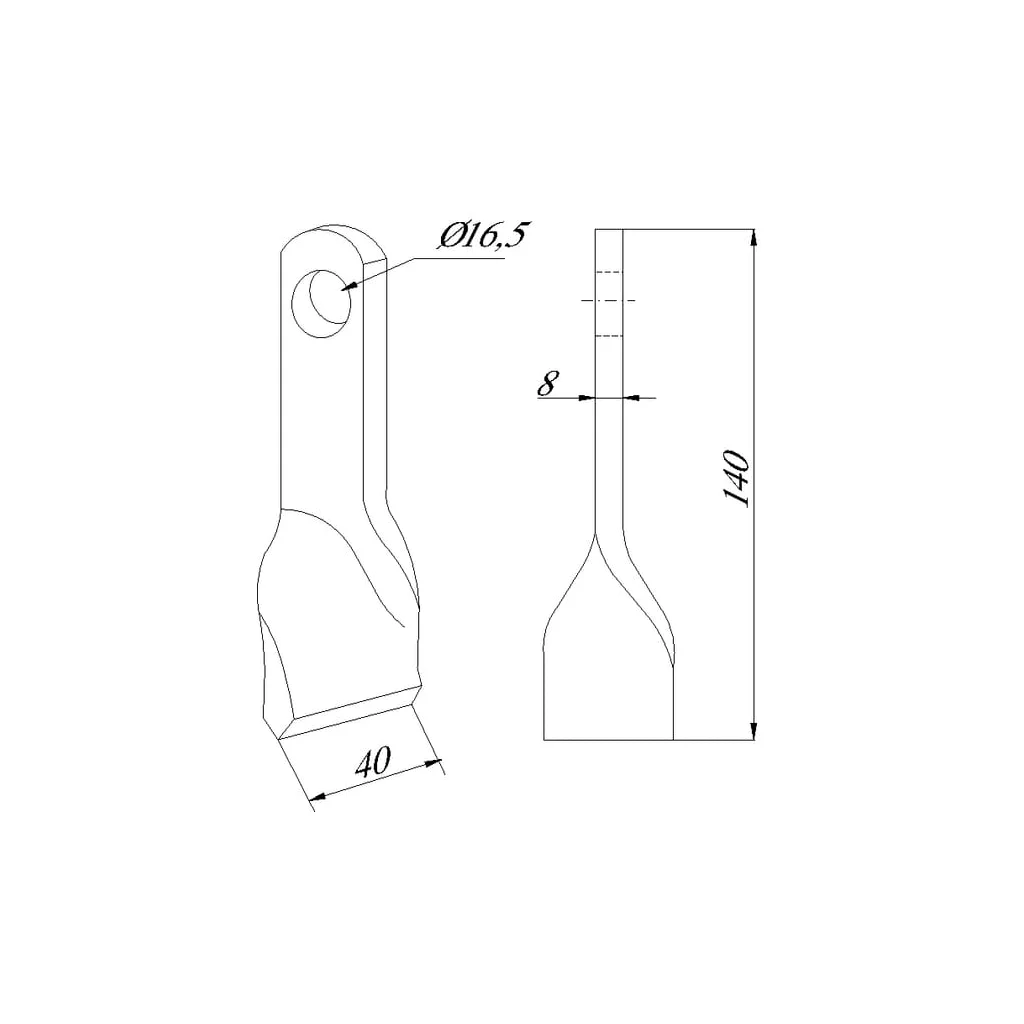 Cuțit tocător curbat 40x140mm potrivit pentru Nobili