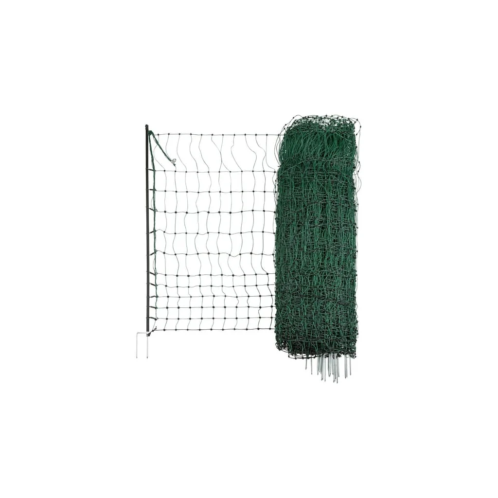 Plasă pentru păsări domestice 25m, stâlp cu vârf dublu 106cm, verde, non conductor electric