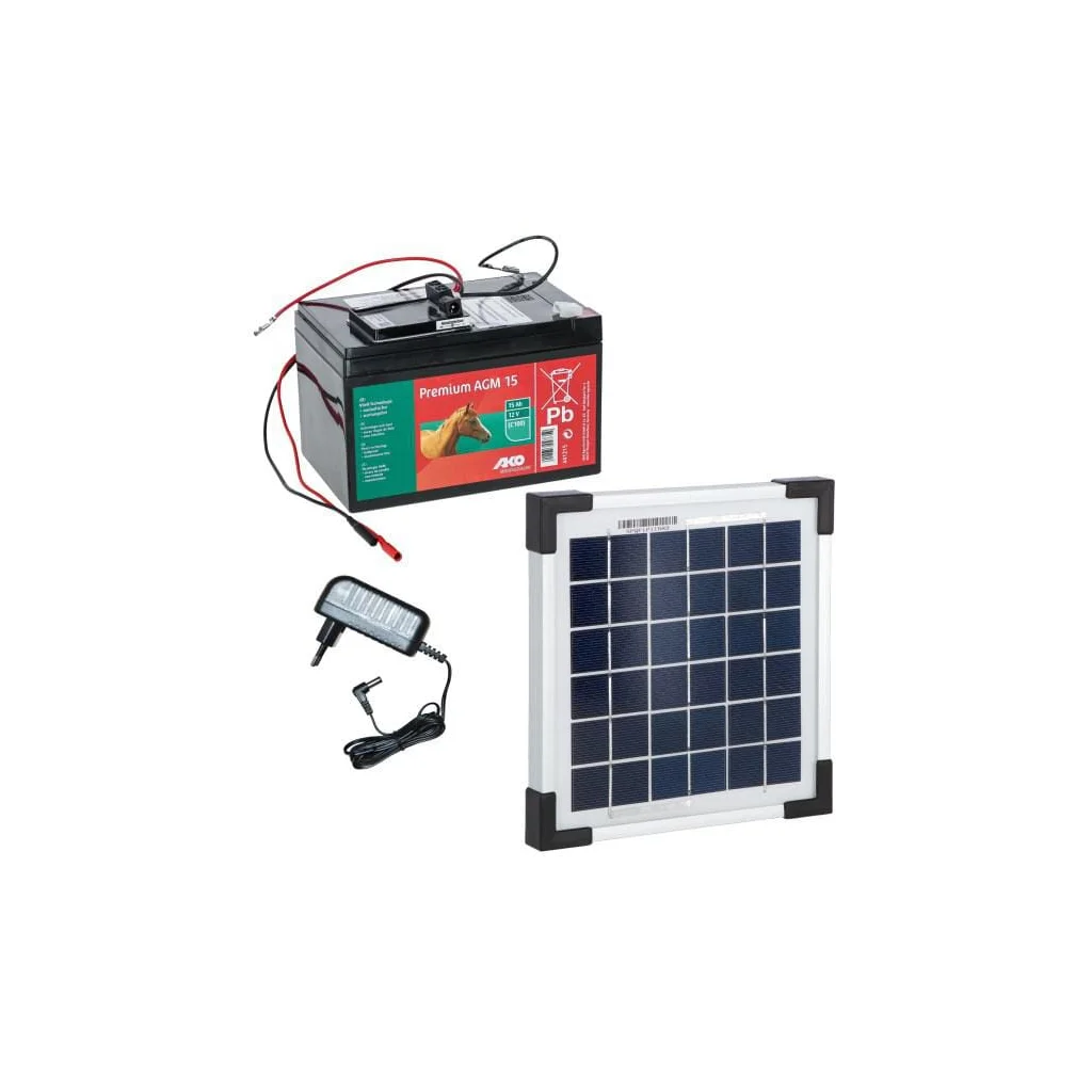 Set solar 5W cu baterie 15Ah AGM și suport