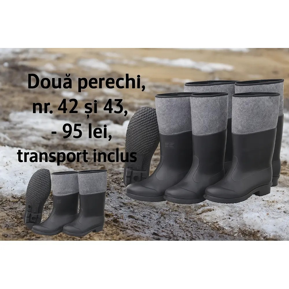 2 Perechi cizme PVC cu căptușeală din pâslă, Nr. 42 și 43